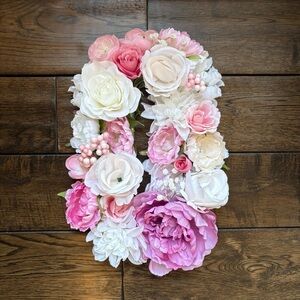 Floral Letter Decor in Pink and White, HANDMADE